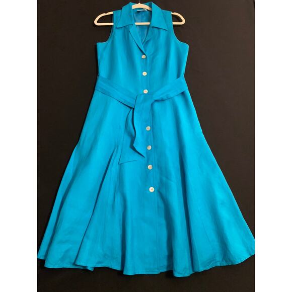 Coldwater Creek Dresses & Skirts - Coldwater Creek Womens A-Line Dress Linen Blend Button Front Midi Fully Lined 8
